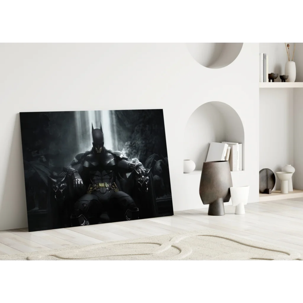 Batman black and white glass wall art print dramatic pose