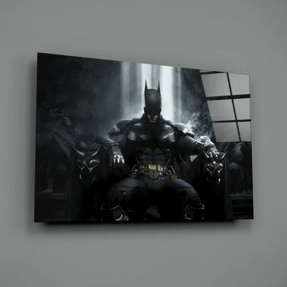 Batman Armored Suit glass wall art print in black and white