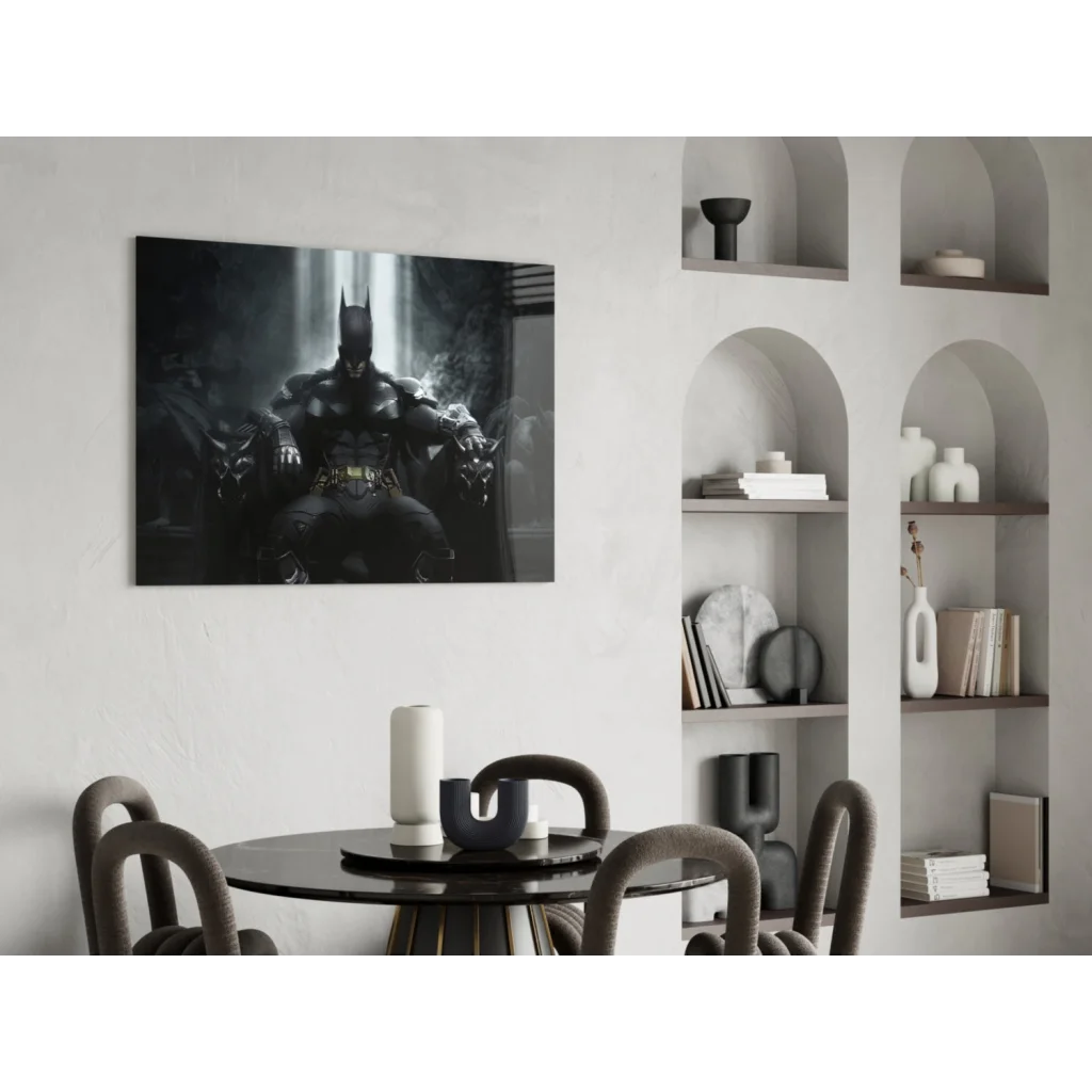 Batman Dark Knight glass wall art print in black and white