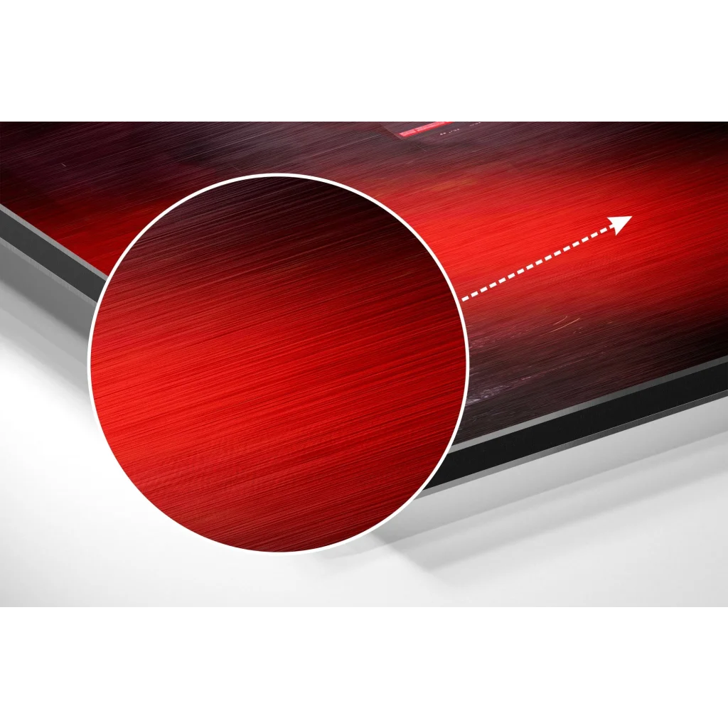 Brushed aluminium dibond red gradient canvas print on metal surface