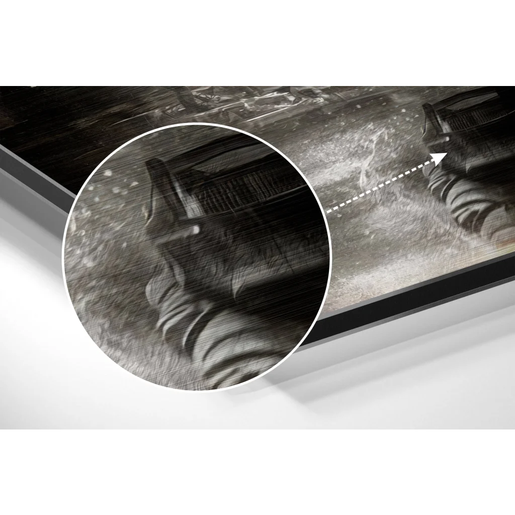 Gritty monochrome astronaut hand on brushed aluminium dibond print