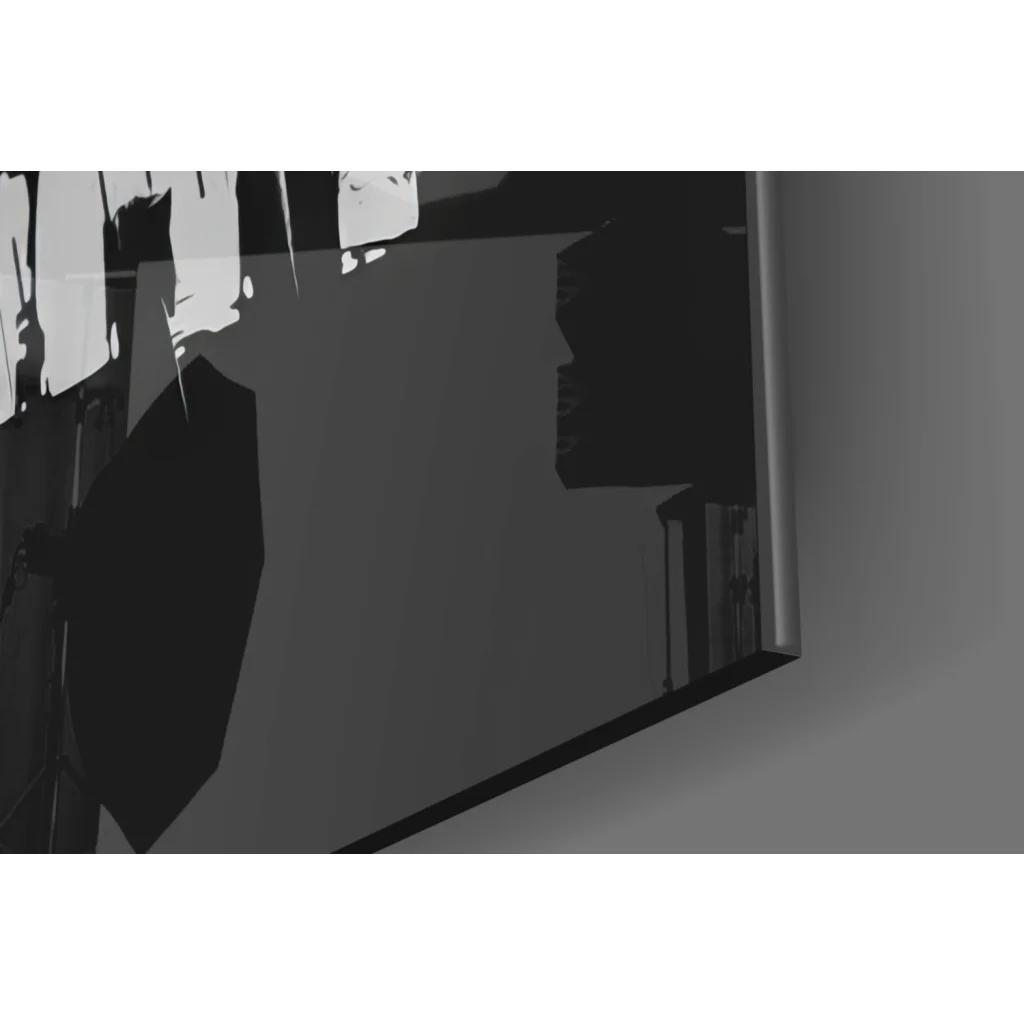 Batman Dark Knight glass wall art in black white geometric abstract design