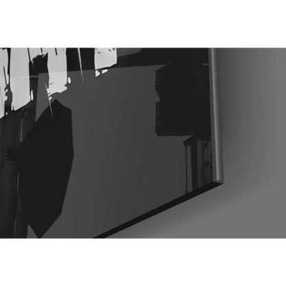 Batman Dark Knight glass wall art in black white geometric abstract design