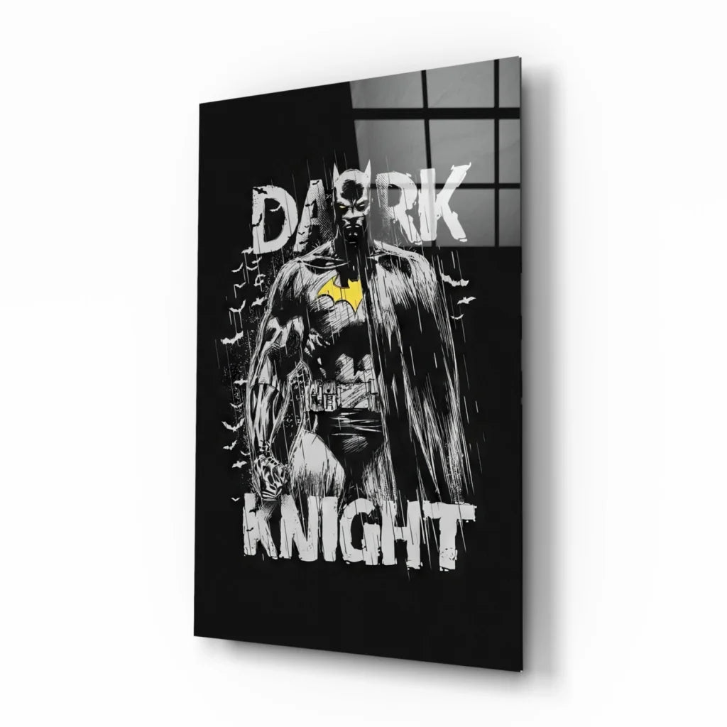 Batman Dark Knight glass wall art poster with bold yellow accent