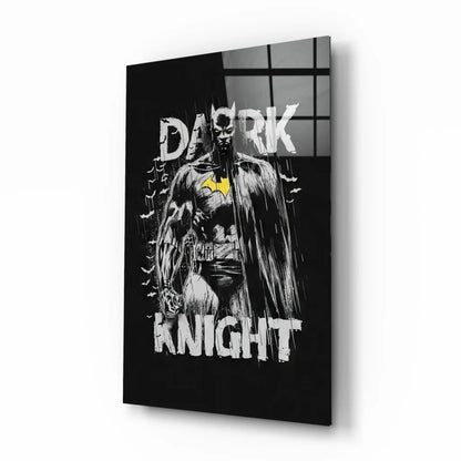 Batman Dark Knight glass wall art poster with bold yellow accent