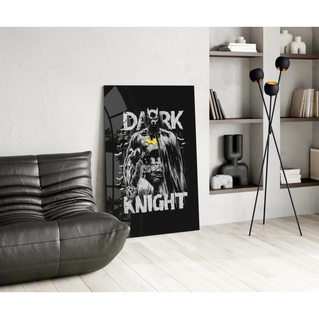 Batman Dark Knight glass wall art poster on black background