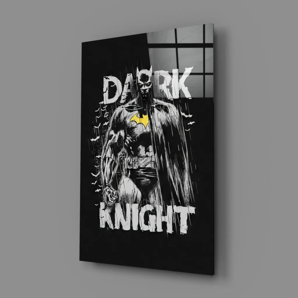 Batman Dark Knight glass wall art with bold yellow accent silhouette