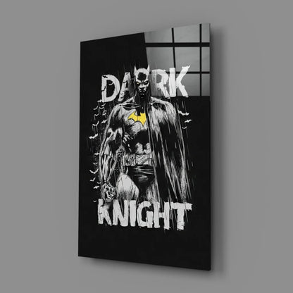 Batman Dark Knight glass wall art with bold yellow accent silhouette