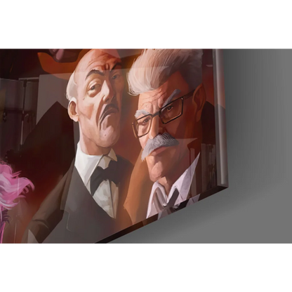 Framed DC Comics heroes cartoon portrait wall art of two mustached men