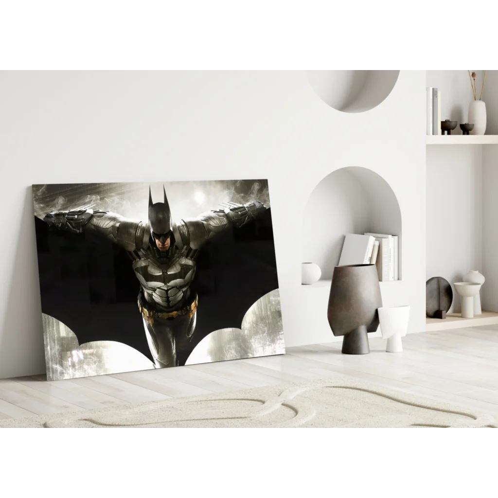 Batman dynamic pose black gray glass wall art canvas print