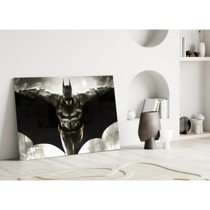 Batman dynamic pose black gray glass wall art canvas print