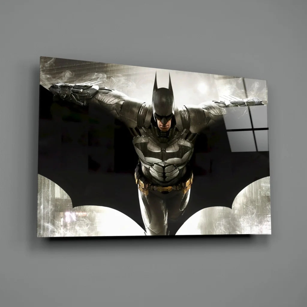 Dynamic Batman in black and silver glass wall art canvas print