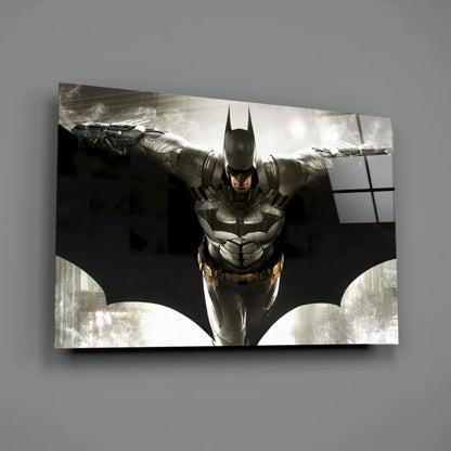 Dynamic Batman in black and silver glass wall art canvas print