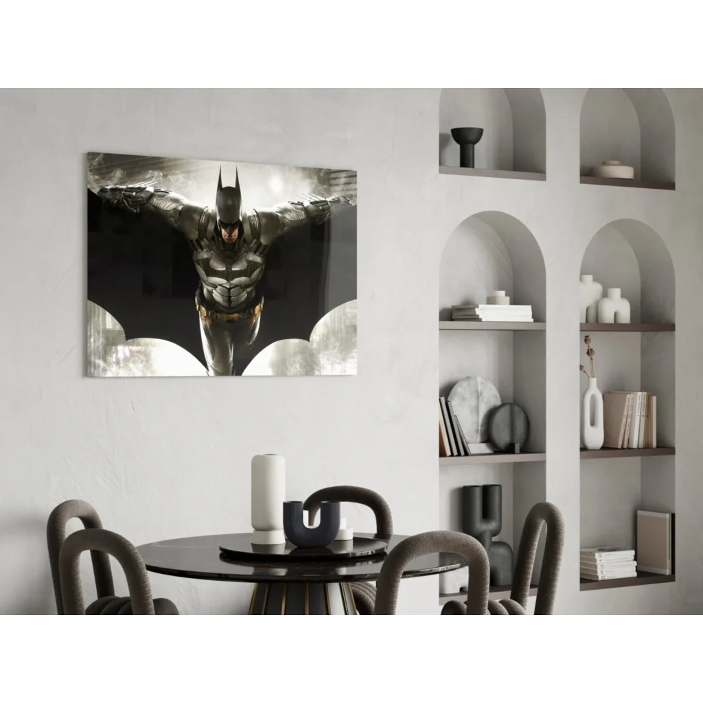 Batman dynamic pose black gray action figure glass wall art