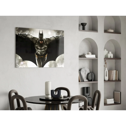 Batman dynamic pose black gray action figure glass wall art