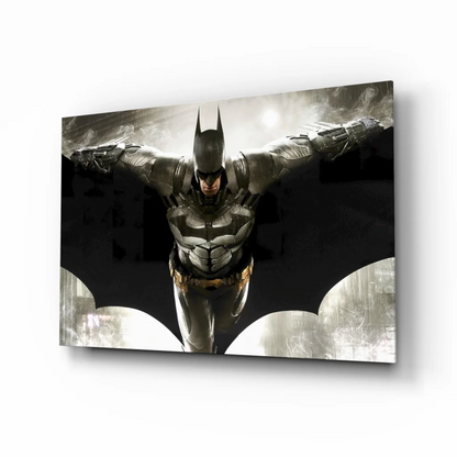 Batman dynamic pose black and gray glass wall art canvas print