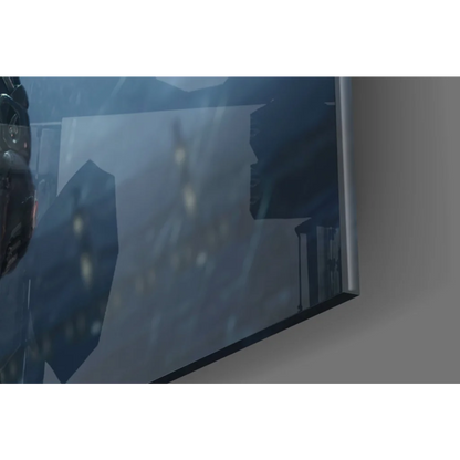 Batman Armored Suit glass wall art on sleek TV screen