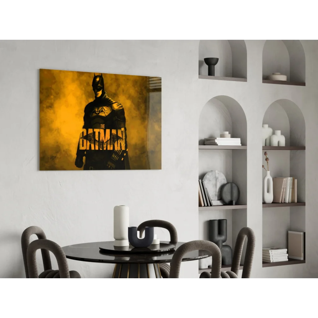 Batman yellow black poster glass wall art on golden background