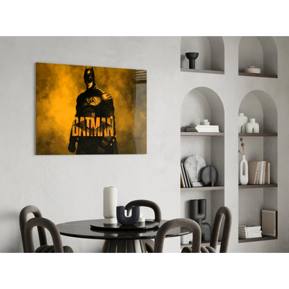 Batman yellow black poster glass wall art on golden background