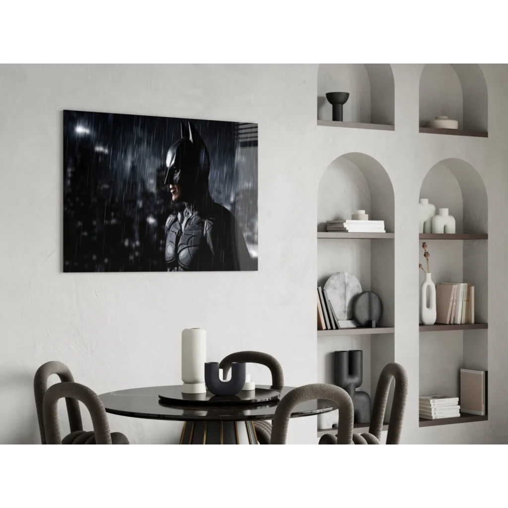 Batman Dark Knight rain-soaked cityscape wall art canvas print