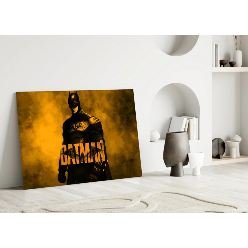 Batman canvas wall art with golden yellow background