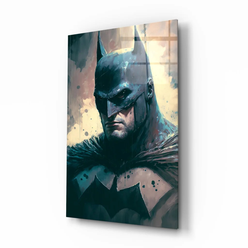 Batman glass wall art canvas with dark splattered paint design