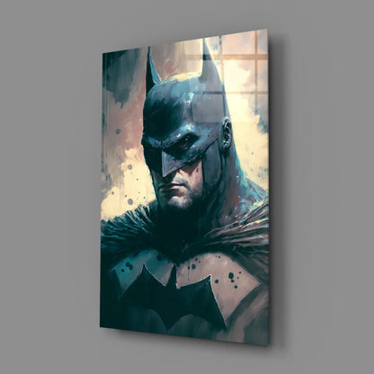 Dark blue Batman glass wall art canvas with splattered paint design