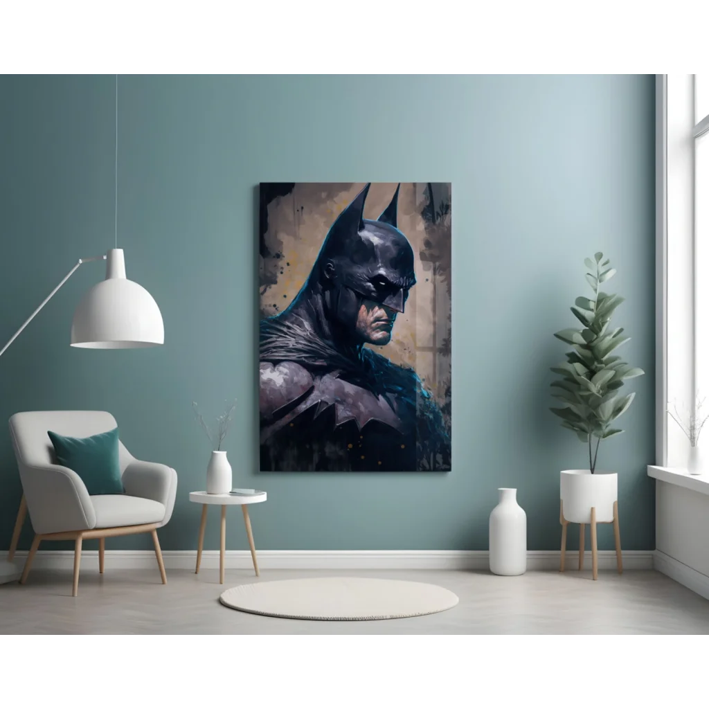 Batman Glass Wall Art with Textured Watercolor Design | Contemporary Home Wall Art | vintageantiquesgifts.com