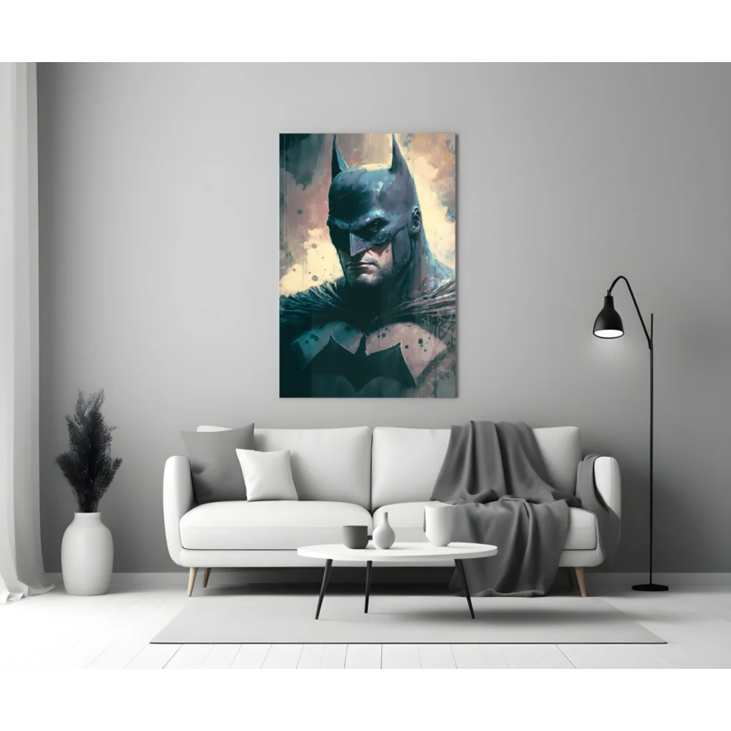 Batman glass wall art canvas with dark splattered paint design