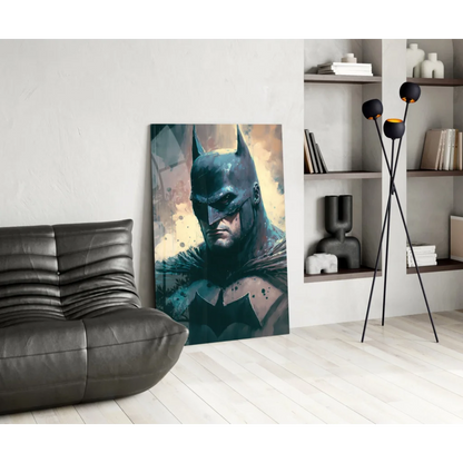 Batman glass wall art canvas with dark teal hues