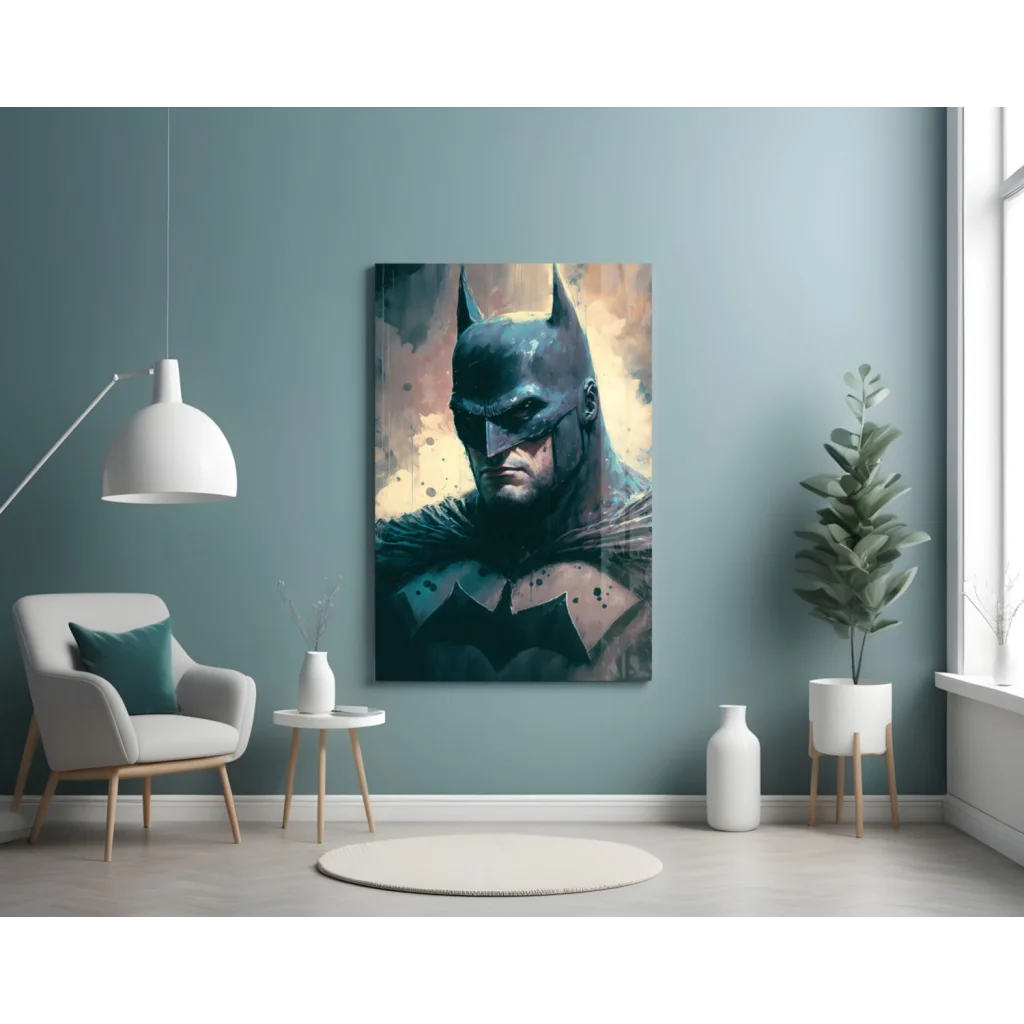 Batman glass wall art canvas with dark splattered paint design