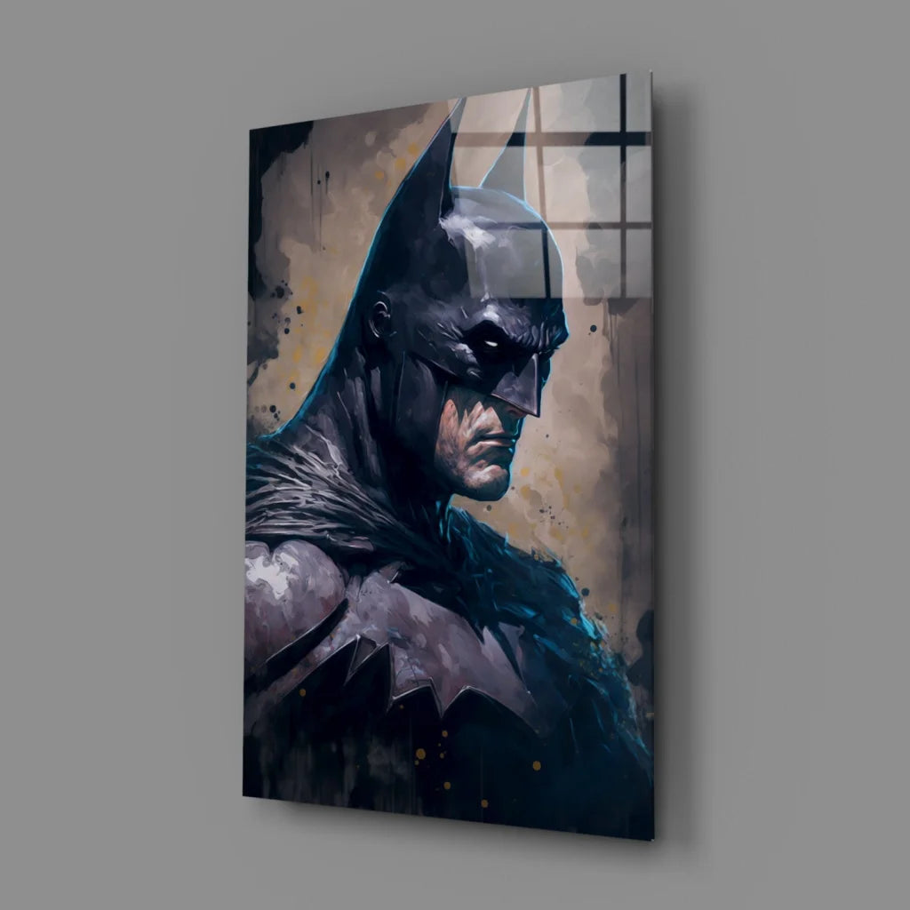 Batman Glass Wall Art with Textured Watercolor Design | Glass Wall Art Print | vintageantiquesgifts.com
