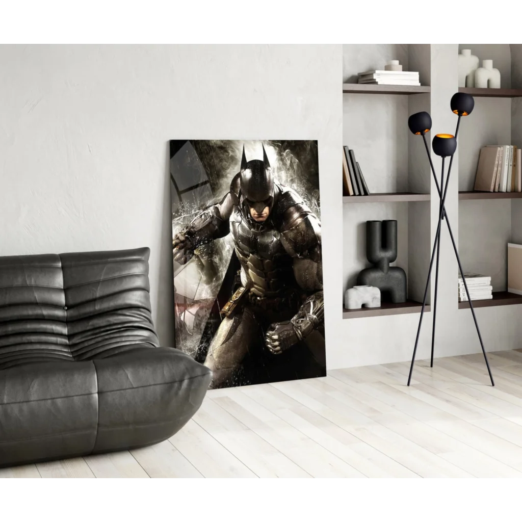 Batman armored glass wall art panel with black gray poster design