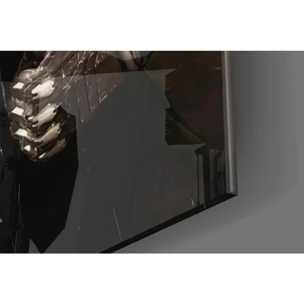 Sleek dark gray Batman armored glass wall art panel with thin metallic frame