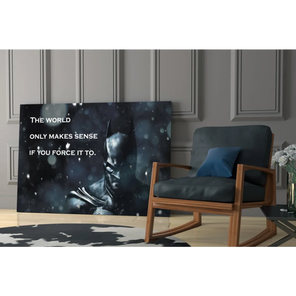 Black Batman glass wall art canvas print with snowy quote