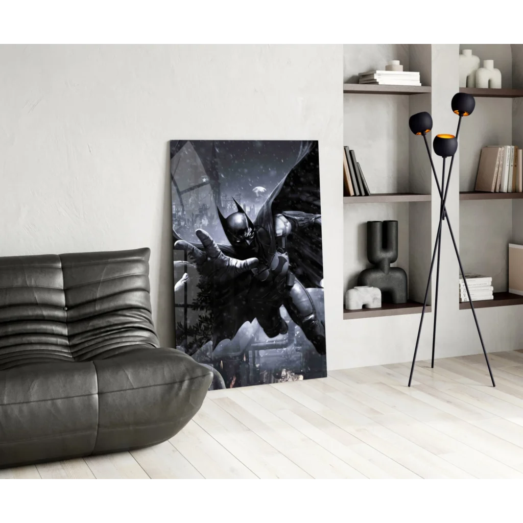 Batman in mid-flight on epic glass wall art poster