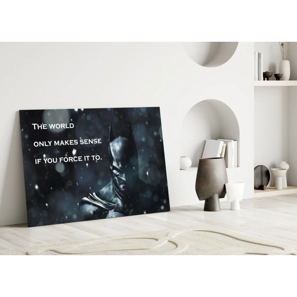 Black Batman snowy quote glass wall art canvas print