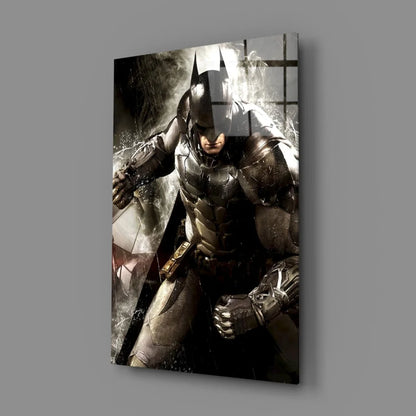 Black and silver armored Batman glass wall art panel