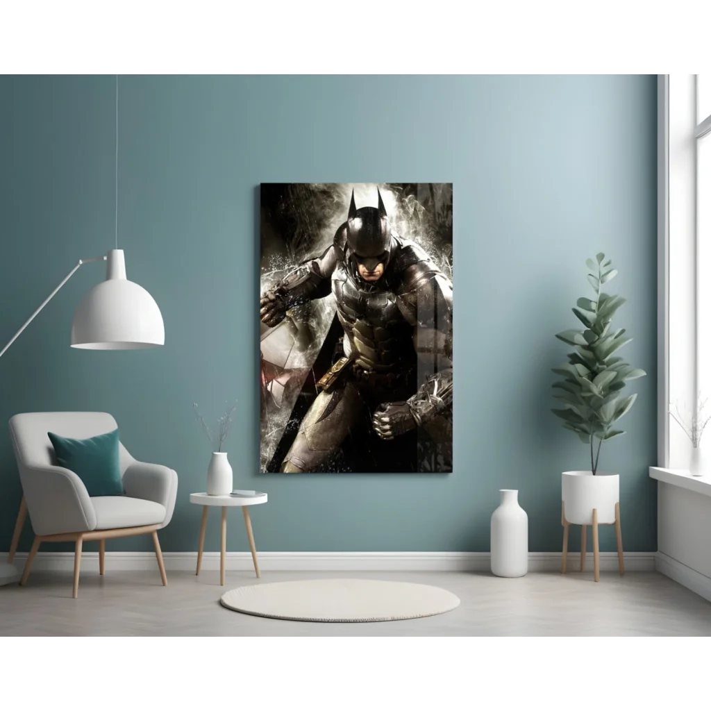 Batman armored glass wall art panel with black gray figure print