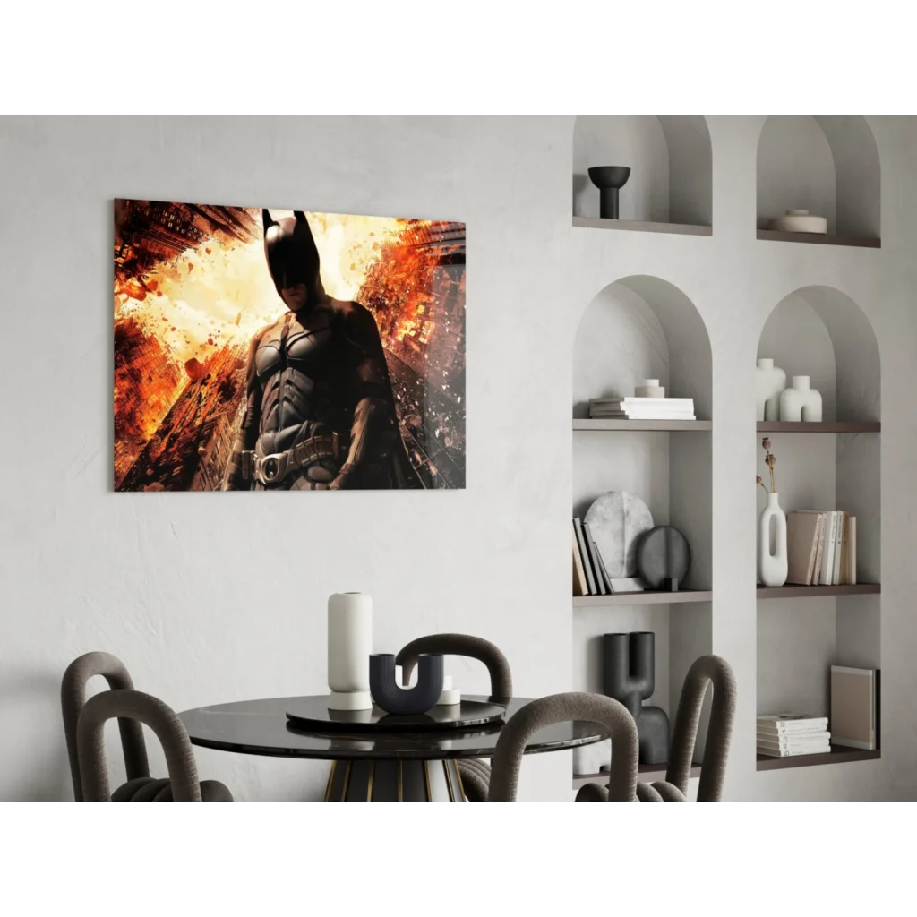 Batman Fiery Cityscape Glass Wall Art Canvas Print