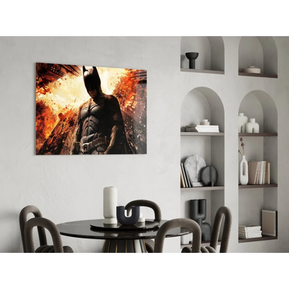 Batman Fiery Cityscape Glass Wall Art Canvas Print
