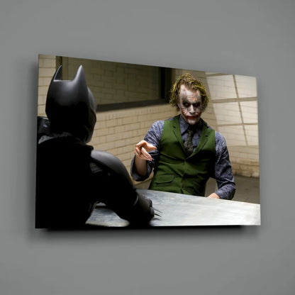 Black Batman vs Joker showdown glass wall art canvas print