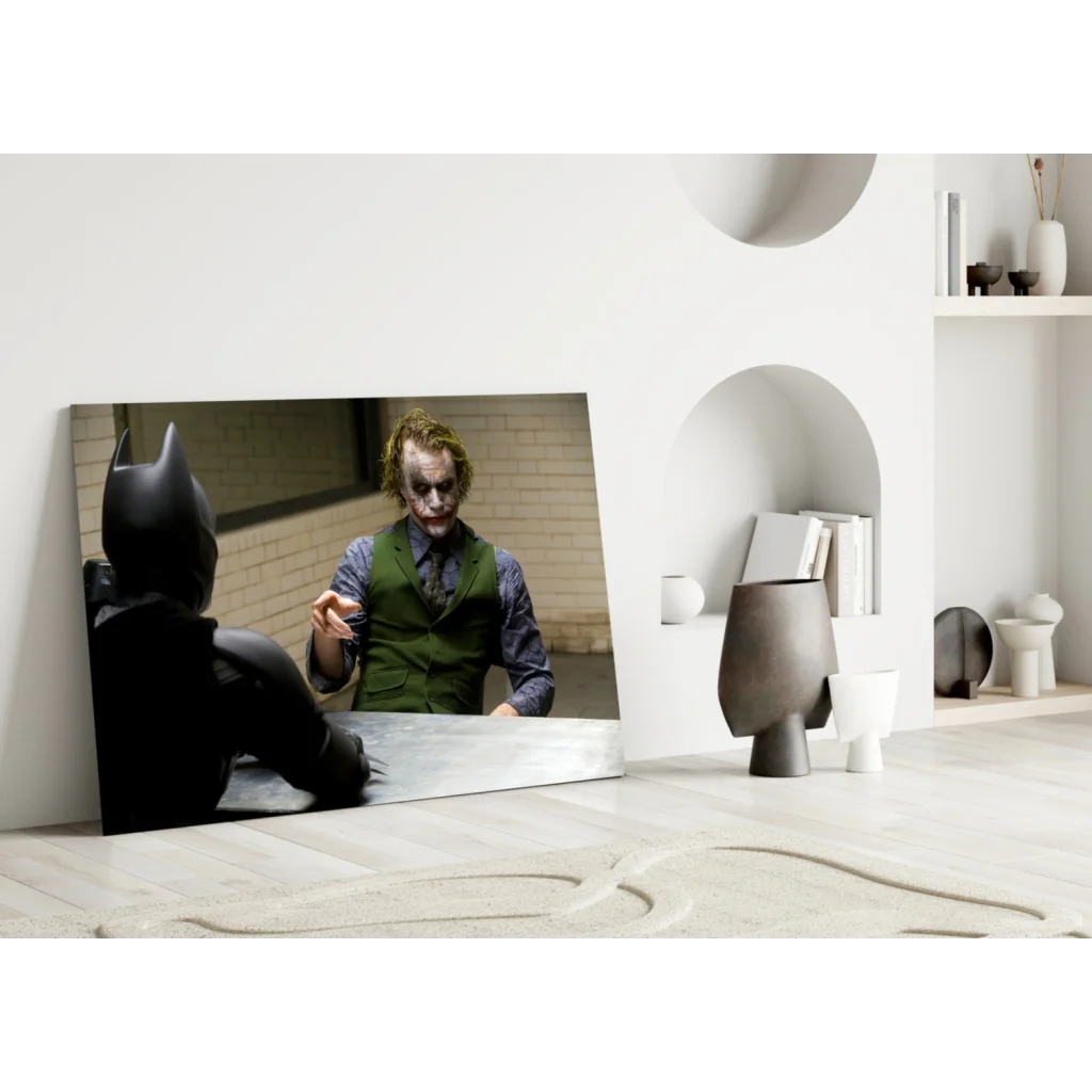 Black Batman and Joker showdown glass wall art canvas print