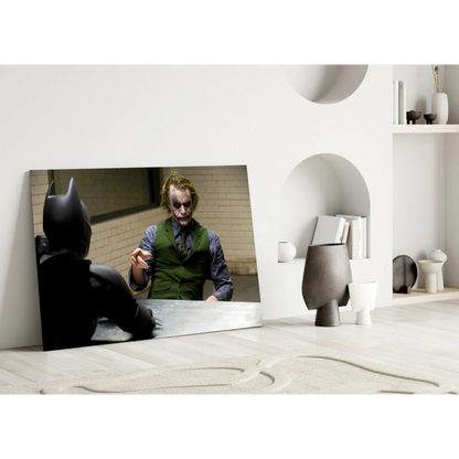 Black Batman and Joker showdown glass wall art canvas print