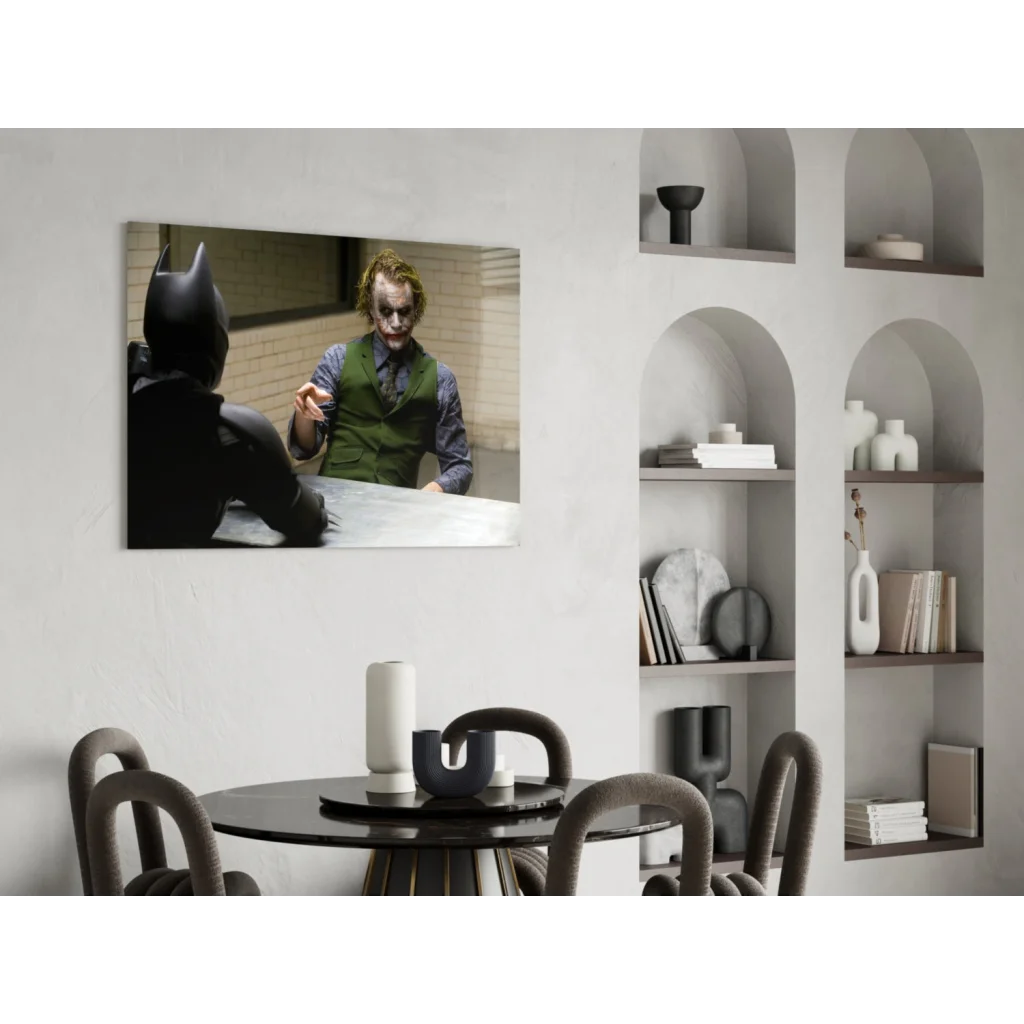 Batman and Joker tense showdown glass wall art canvas print