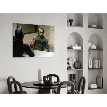 Batman and Joker tense showdown glass wall art canvas print