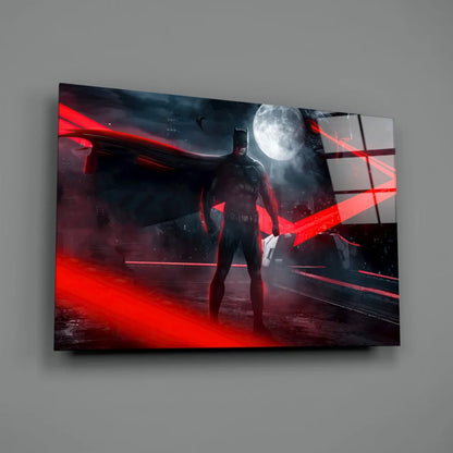 Batman moon laser wall art canvas print with red beams and full moon