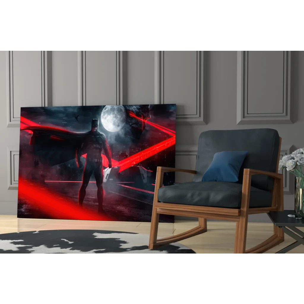 Batman Moon Laser Wall Art Canvas Print with glowing beams