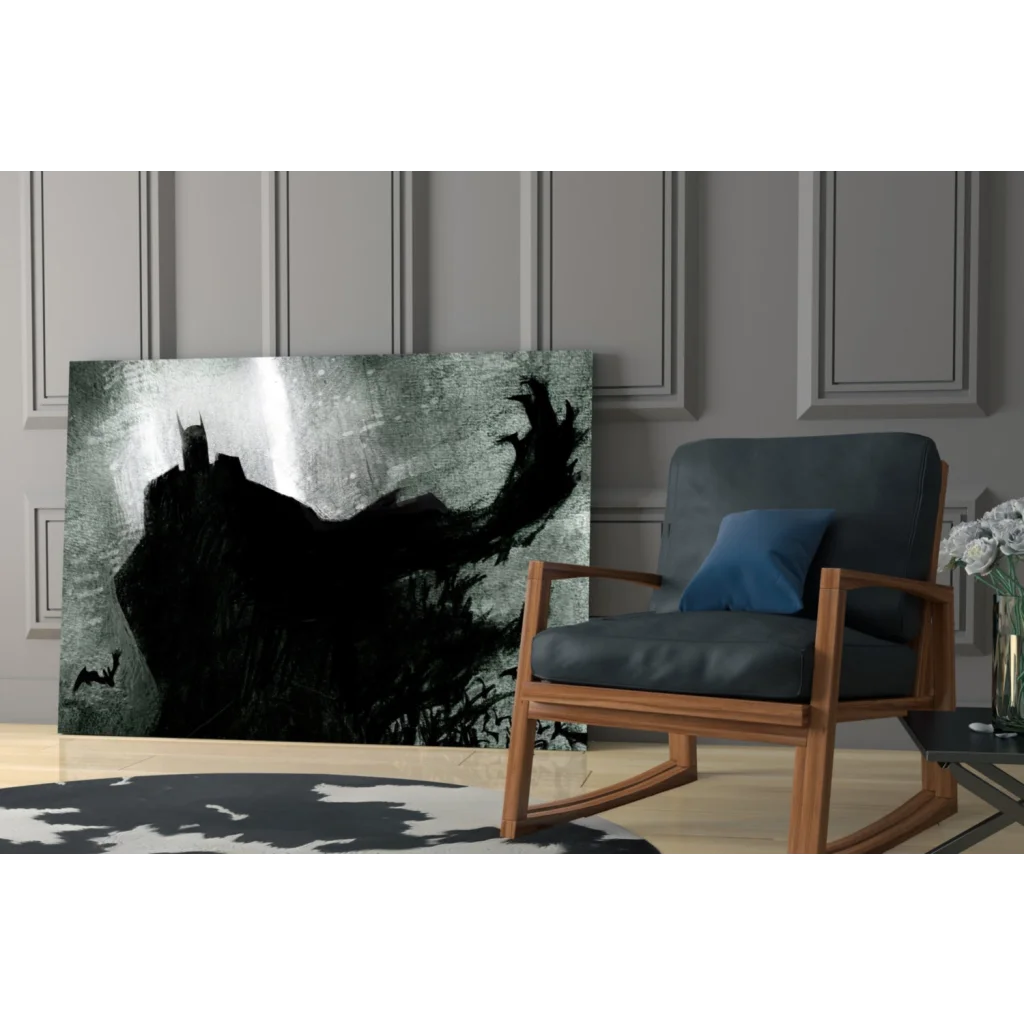 Batman silhouette wall art poster with bat symbol on glossy paper