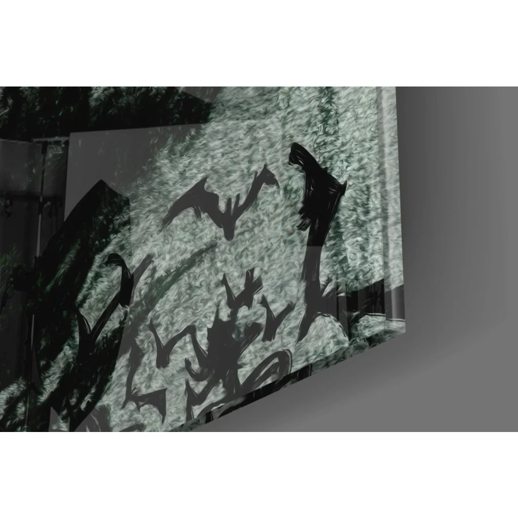 Glossy black Batman silhouette glass wall art with dark green accents